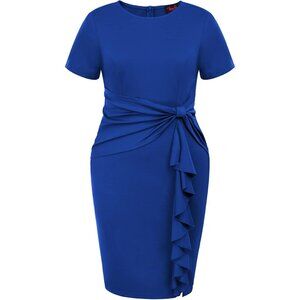 Plus Size Work Dress 50s Vintage Ruffle Peplum Pencil Knee Dress